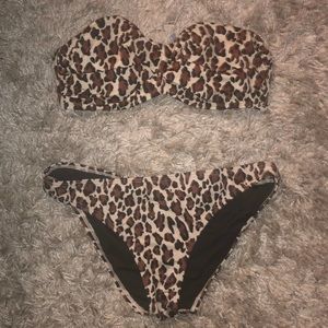 Leopard Print Bikini Bandeau Top 36c M Bottom